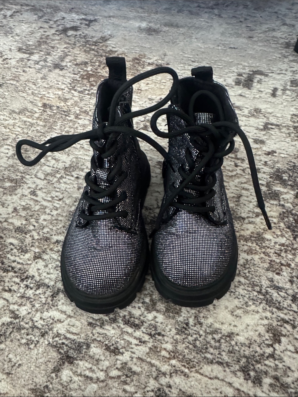Zara Kids Shimmer Black Lace-Up Boots
